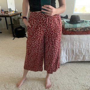 AE Red Floral Elastic Smocked Culottes
